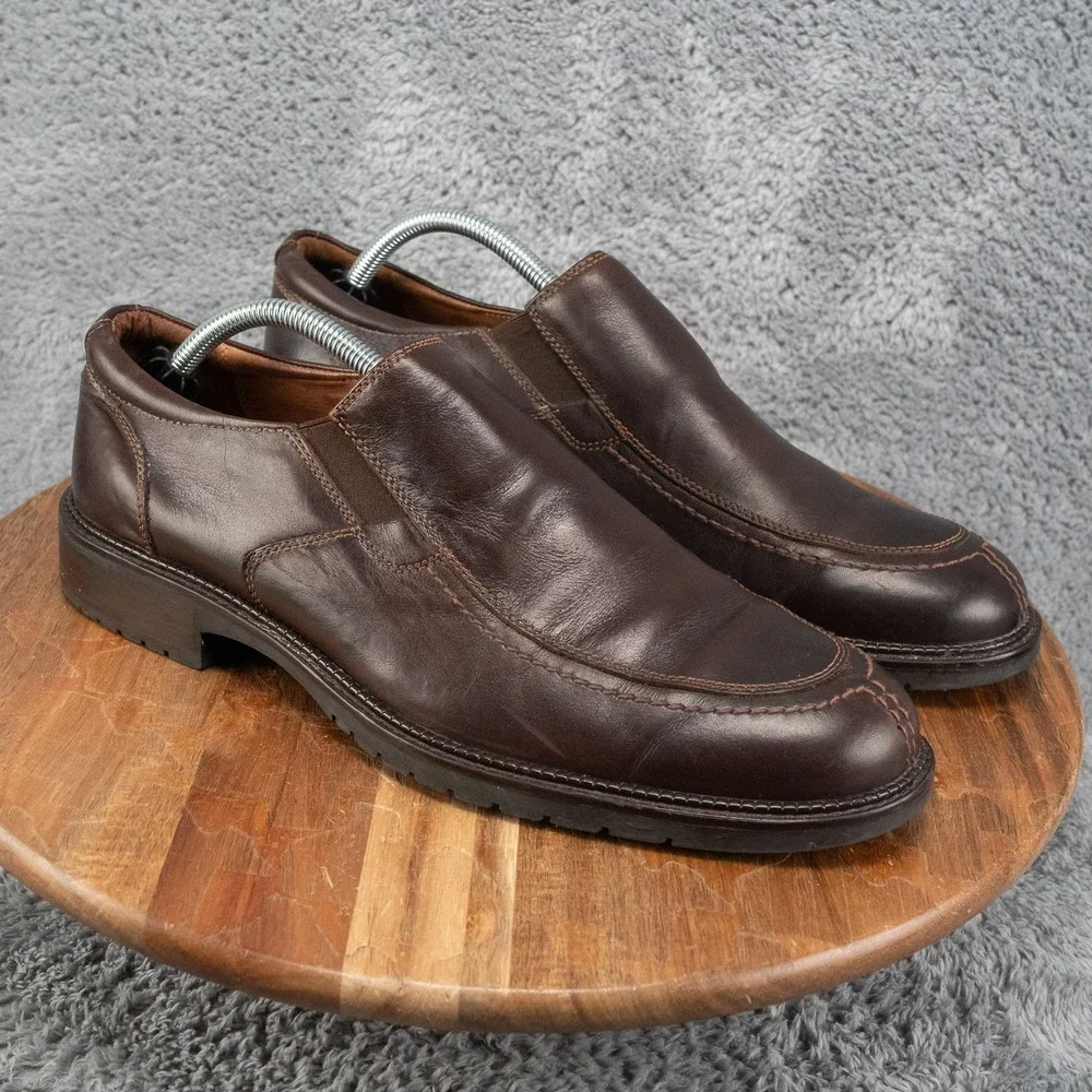 JOHNSTON & MURPHY LOAFERS SLIP ON BROWN LEATHER RUBBER SOLE DRESS SHOES 10 M